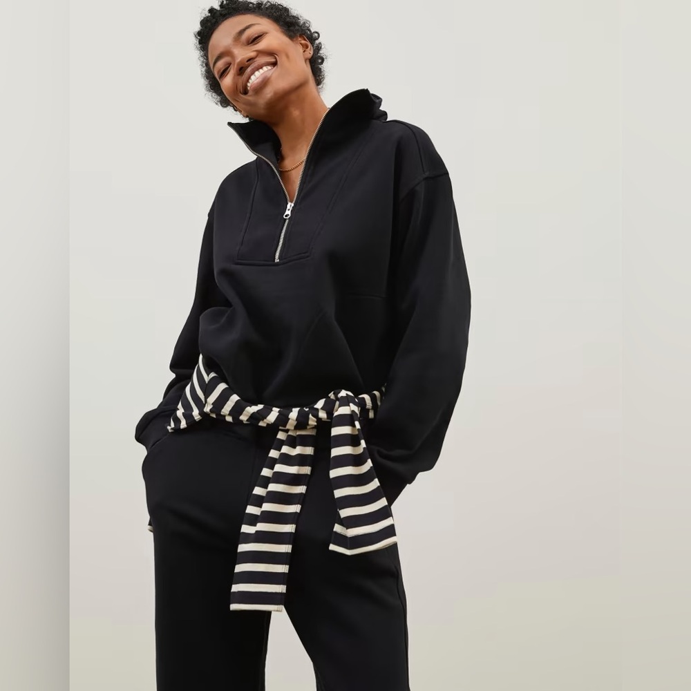 Everlane The Track Half-Zip Sweatshirt XL Black